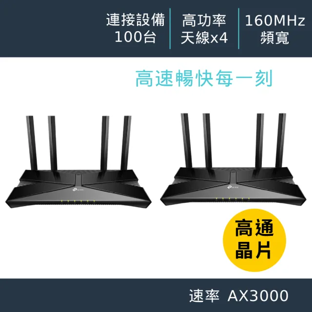 【TP-Link】二入組★WiFi 6 AX3000 雙頻4串流 Gigabit 無線路由器 分享器(EasyMesh/VPN/Archer AX53)