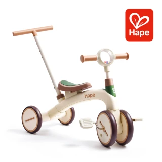 【Hape】4合1多功能三輪車(學步車/滑步車/木製玩具/木頭玩具/生日禮)