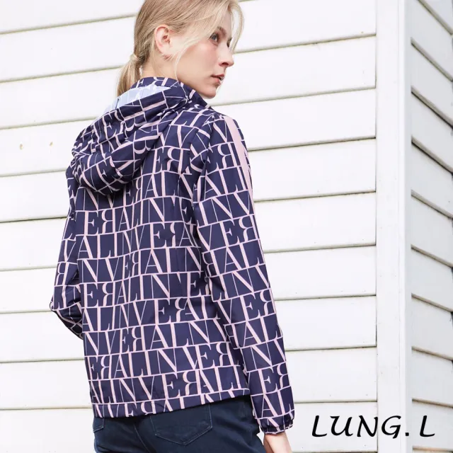 【LUNG.L 林佳樺】LS93C60 藍紫色滿版字母連帽長袖休閒女裝外套(秋冬新品 加大尺碼)