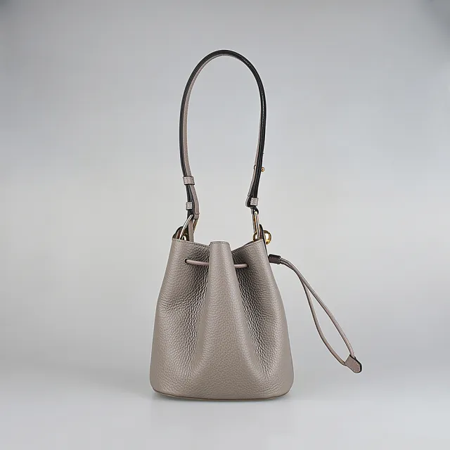 【FURLA 芙拉】FURLA SFERA 內皮革金字LOGO牛皮內襯麂皮斜背水桶包(水泥灰/迷你)