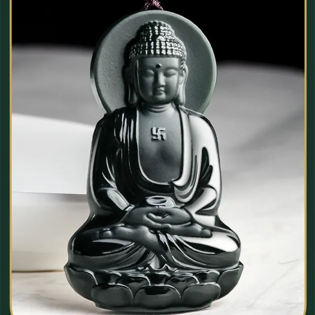 【Penny珮妮】老料和田玉墨玉 阿彌陀佛 吊墜項鍊(母親節 父親節 交換禮物 生日 情人節 尾牙 新年 結婚)