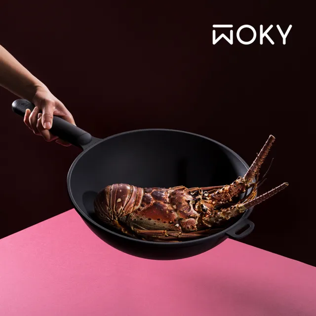 【WOKY 沃廚】恰恰鍋 炒鍋32cm-全配(含鍋蓋+集水鍋架+鍋刷；台灣製無塗層不沾鍋)