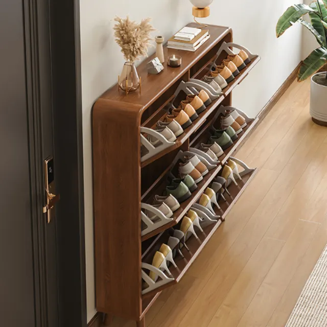 【Loha 樂活家】超薄翻鬥收納鞋櫃 60x24x119CM-雙層款(落地實木鞋櫃 大容量鞋櫃 板式收納鞋櫃 玄關鞋架子)