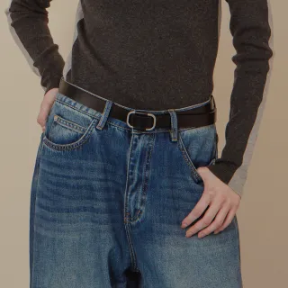 【gozo】真皮圓角金釦屬無孔皮帶(三色)