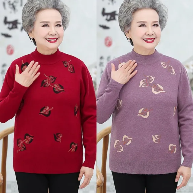 【米蘭精品】現貨+預購 高級針織衫上衣秋冬毛衣寬鬆大碼休閒女裝百搭媽媽裝(長袖高領花卉女上衣5色t1mo24)