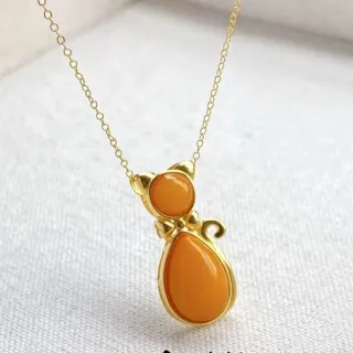 【勝弘珠寶】琥珀蜜蠟貓咪項鍊(蜜蠟項鍊)