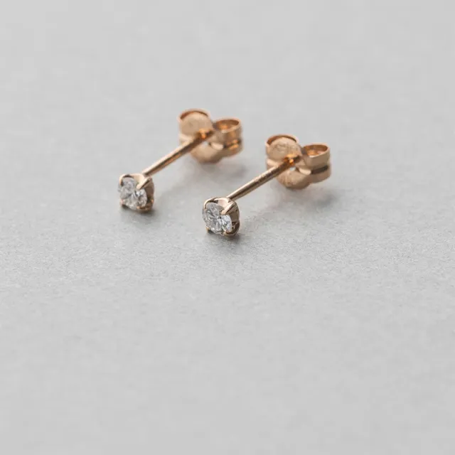 【ete】K18 經典單鑽爪鑲鑽石耳環-0.10ct(金色 玫瑰金色)
