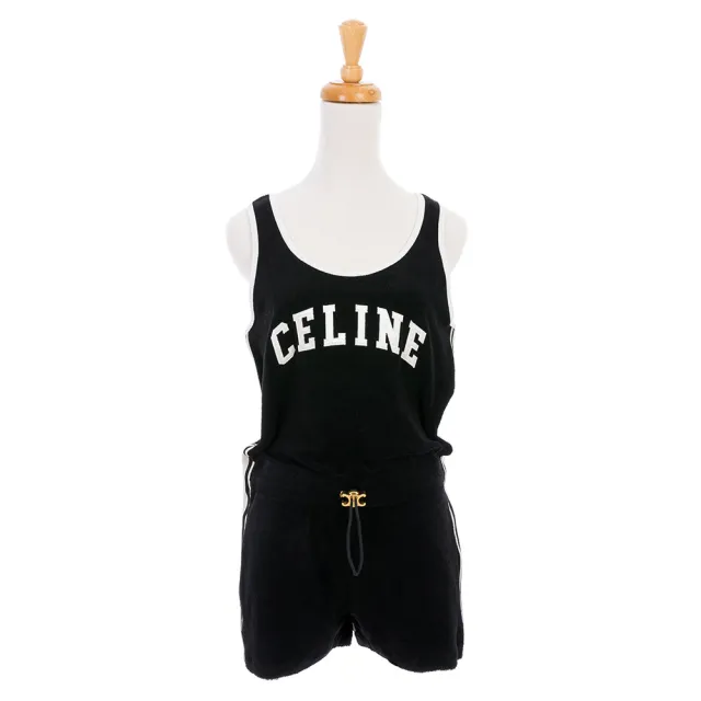 【CELINE】文字 logo 印花 運動 連身衣(黑/白邊-XS碼)