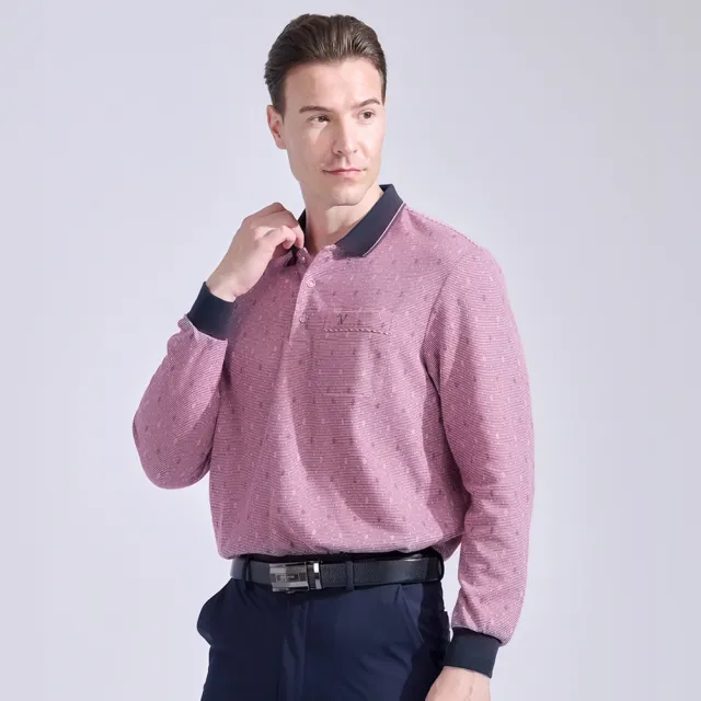 【Emilio Valentino 范倫鐵諾】男 長袖POLO衫 保暖蓄熱 磨毛 口袋 POLO衫 上衣 紅色(21-4V8899)
