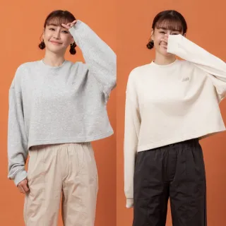【NEW BALANCE】NB 短版棉質大學T/長袖上衣_女性_杏/灰色_WT51514AG_WT51514LIN(美版 版型偏大)
