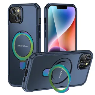 【Bill Case】戰神鎧甲 iPhone 14 Plus 多功磁吸指環支架高規保護殼-極光半透黑(酷帥有型 全面保護)
