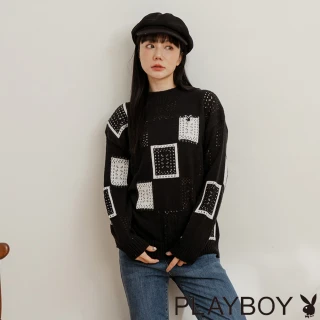 【PLAYBOY】立體織紋造型針織上衣(黑色)