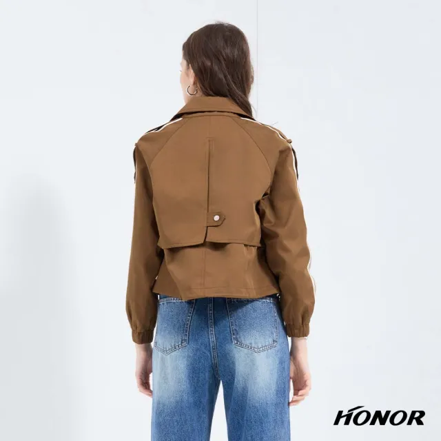 【HONOR 山形屋】出清品 大翻領側線條雙排釦抽繩外套-咖(限定出清)