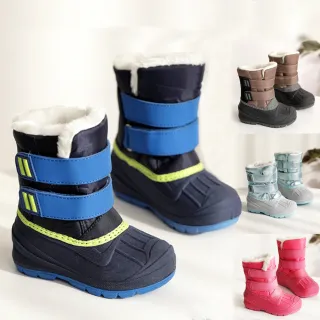 【橘魔法】撞色雙條黏貼厚保暖防水雪靴(兒童雪靴 滑雪 雪鞋 鞋子 男童 女童 日本 韓國)