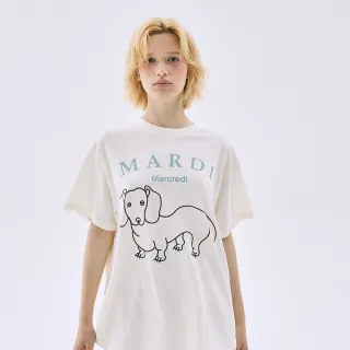 【MARDI MERCREDI】印花短TEE 奶油色 線條臘腸狗 純棉 TSHIRT DDANJI CH.06