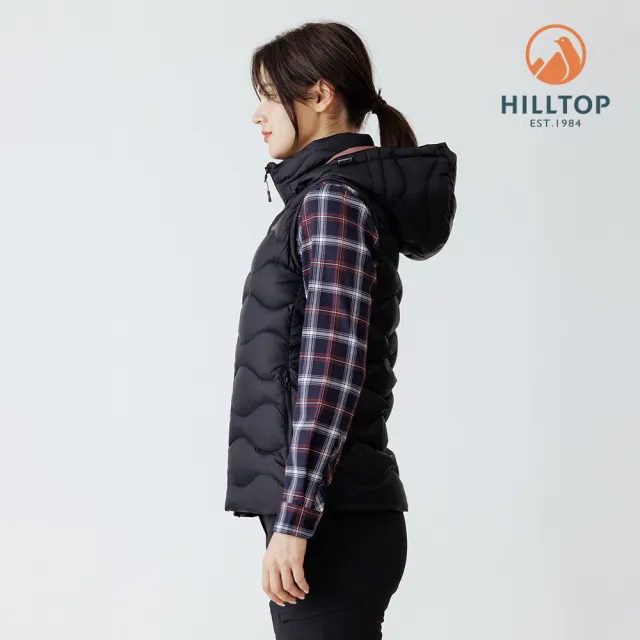 【Hilltop 山頂鳥】超潑水施華洛世奇燙鑽石墨烯蓄熱羽絨外背心 女款 黑｜PF25XFI0ECA0