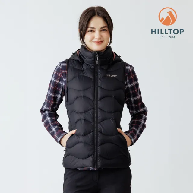 【Hilltop 山頂鳥】超潑水施華洛世奇燙鑽石墨烯蓄熱羽絨外背心 女款 黑｜PF25XFI0ECA0