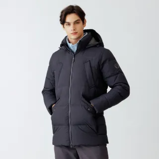 【Hilltop 山頂鳥】超潑水石墨烯蓄熱羽絨長版大衣外套 男款 黑色｜PF21XM65ECA0