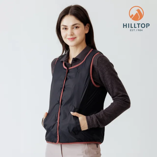 【Hilltop 山頂鳥】雙面穿超潑水石墨烯蓄熱羽絨內背心 女款 玫瑰棕/黑｜PF25XFH9ECHA