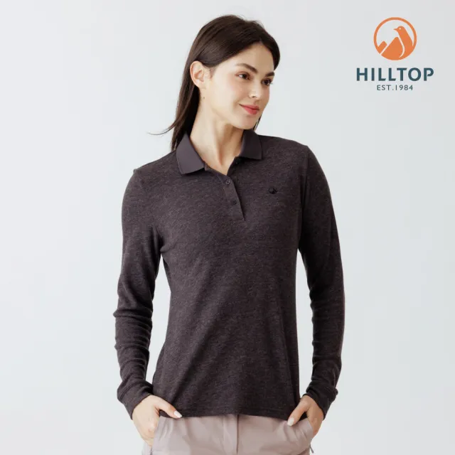 【Hilltop 山頂鳥】保暖長袖POLO衫 女款 灰黑｜PS15XF40ECA0