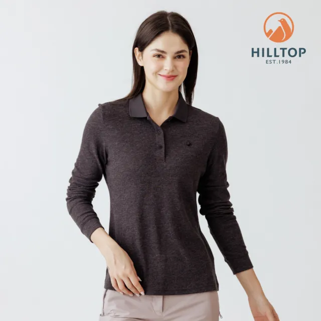 【Hilltop 山頂鳥】保暖長袖POLO衫 女款 灰黑|PS15XF40ECA0