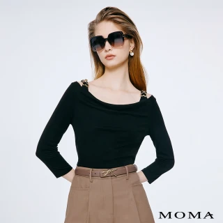 【MOMA】甜酷女孩萊賽爾棉彈布一字領上衣(兩色)