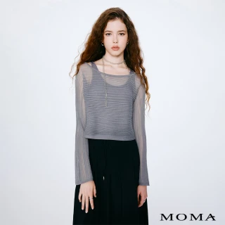 【MOMA】打光肌坑條紋2way歐根紗上衣(深灰色)