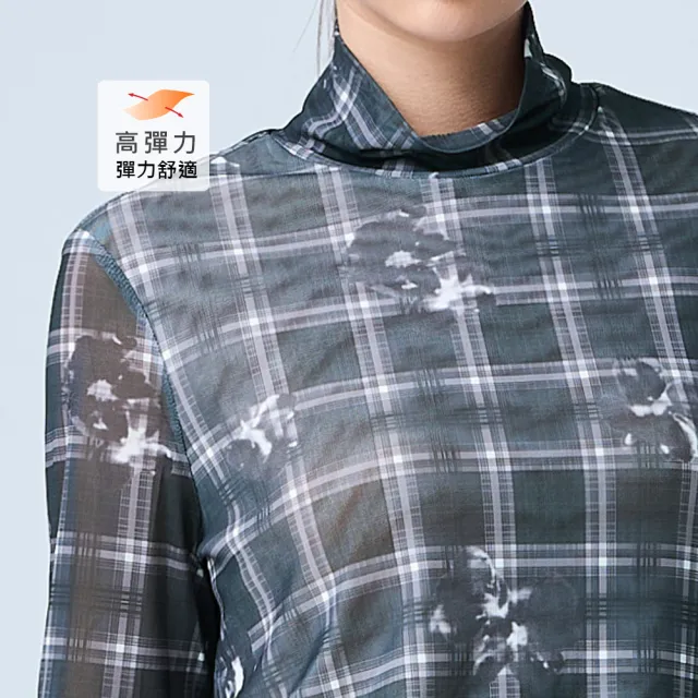 【YUANDONGLI 元動力】數位印格紋細網立領內搭上衣(藍；S-L；4253171609)
