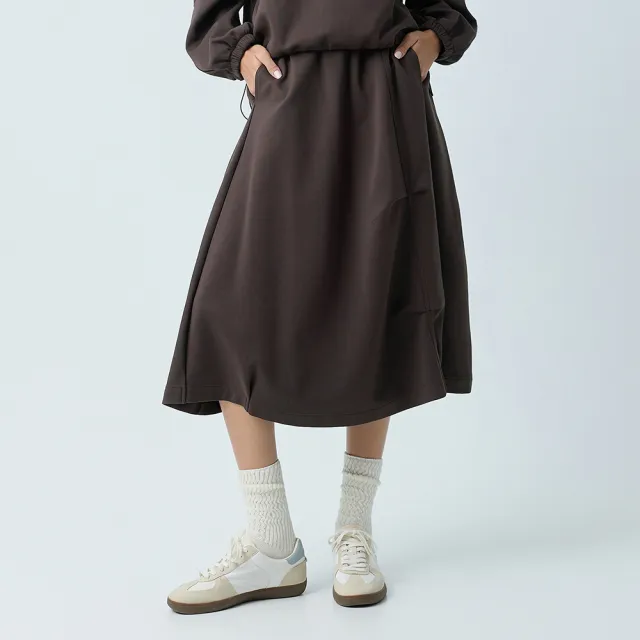 【YUANDONGLI 元動力】多片剪接氣球型棉質中長裙(深咖；S-L；4253172208)