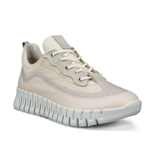 【ecco】GRUUV W 樂步經典針織皮革休閒鞋 女鞋(砂礫灰/石灰色 21834361403)