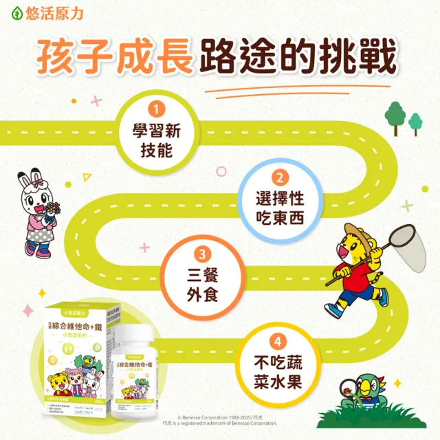 【悠活原力】巧虎聯名小悠活兒童綜合維他命咀嚼錠x2(60錠/瓶 微膠囊化鐵 鋅)