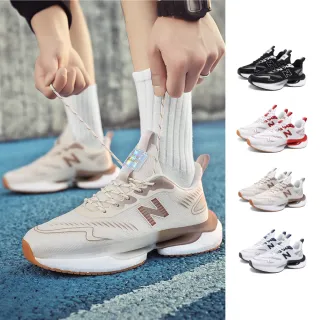 【J&H collection】圓頭輕盈透氣減震跑步鞋 休閒鞋 運動鞋(黑色／白色／米色／紅色)