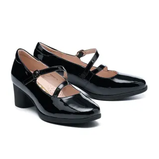 【MELROSE】美樂斯 雲朵後跟 優雅品味流線繫帶全真皮瑪莉珍高跟鞋(黑)