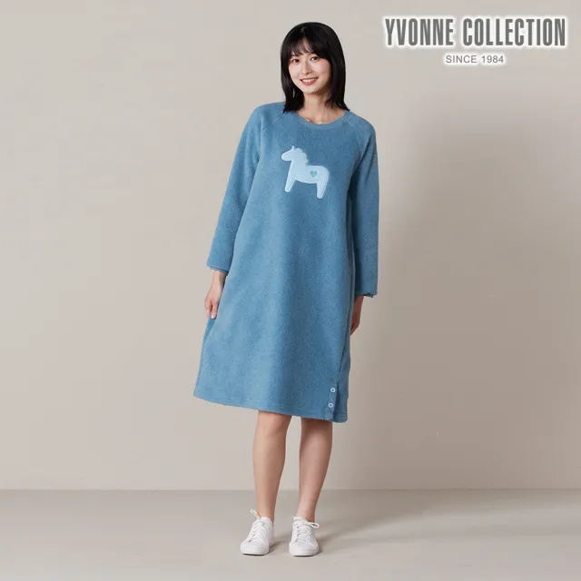 【YVONNE 以旺傢飾】搖粒絨冰島馬長袖洋裝-暮光綠