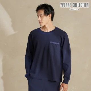 【YVONNE 以旺傢飾】羅紋口袋拼接長袖上衣-靛藍