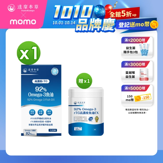 【達摩本草】92% Omega-3 rTG高濃度魚油EX 1入120顆/盒(醫生推薦、金質獎肯定)