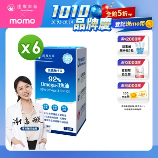 【達摩本草】92% Omega-3 rTG高濃度魚油EX 6入120顆/盒(醫生推薦、金質獎肯定)