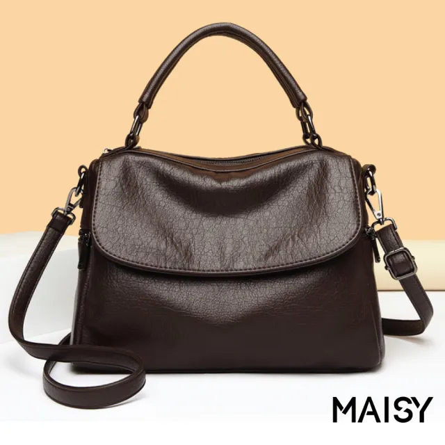 【MAISY】時尚百搭軟皮休閒大容量單肩包 斜跨包 手提包(卡其/咖啡/黑)