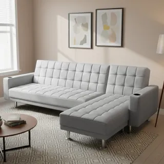 【ASSARI】舒曼加厚可調式L型綠都貓抓皮沙發床(左右可換)