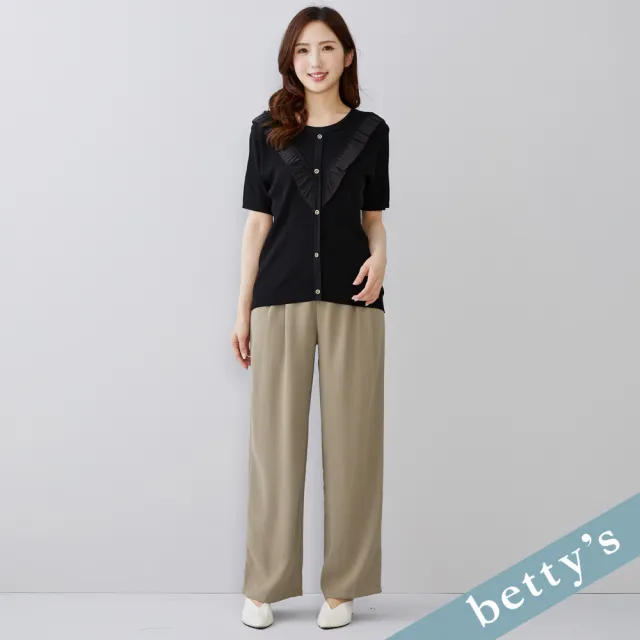 【betty’s 貝蒂思】出清品  腰鬆緊壓褶雪紡直筒褲(綠色)