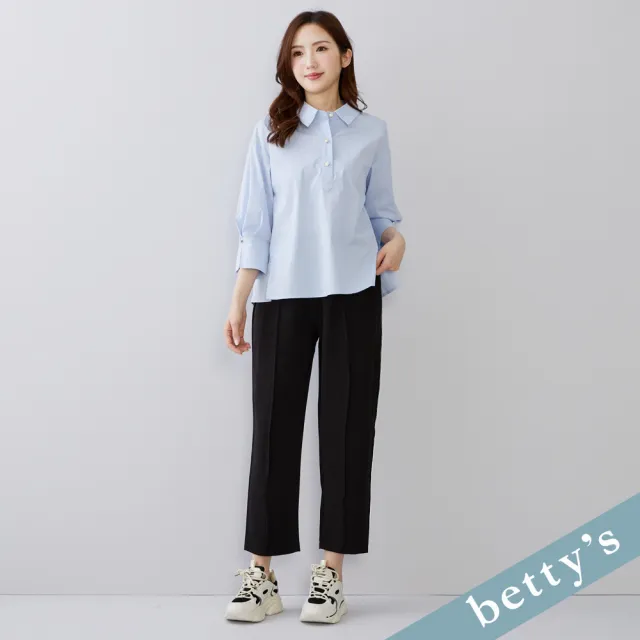 【betty’s 貝蒂思】出清品  腰鬆緊壓線素面長褲(黑色)
