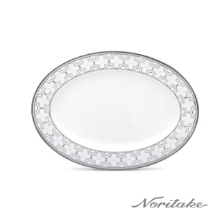 【NORITAKE】春頌淡藍銀邊-橢圓盤 31CM(骨瓷)