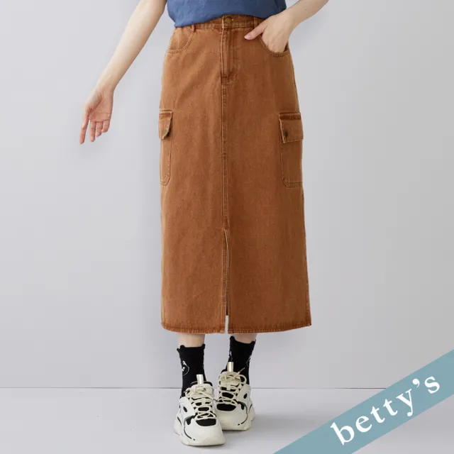 【betty’s 貝蒂思】出清品  前開衩口袋牛仔長裙(咖啡)