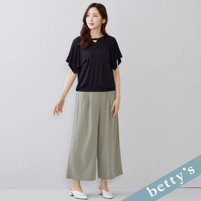 【betty’s 貝蒂思】出清品  蝴蝶蓋袖鏤空圓領T-shirt(深藍)