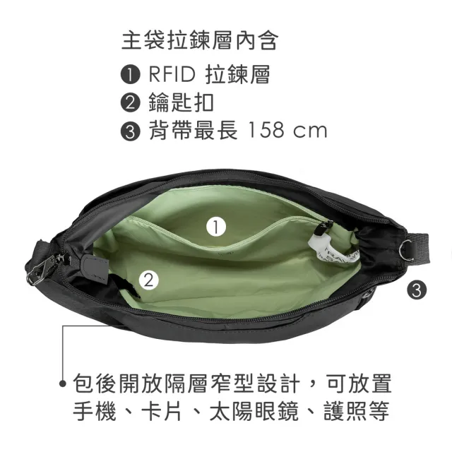 【Travelon】美國 Roam雙層防盜斜背彎月包 墨黑 / 防盜彎月包 RFID