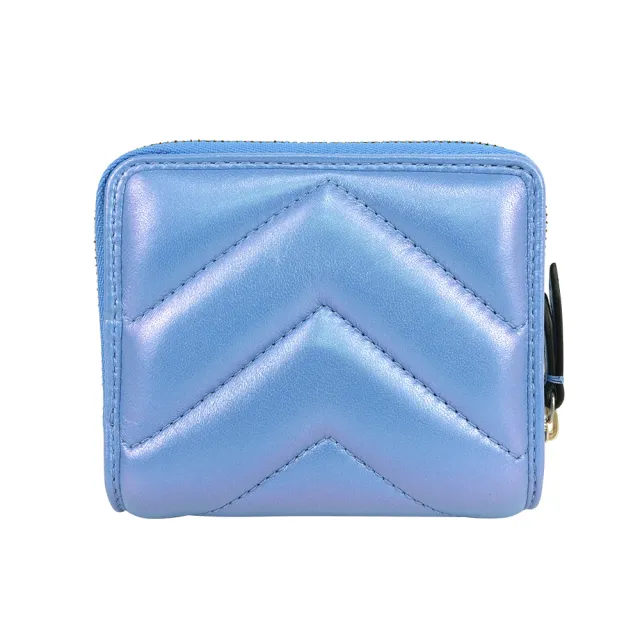【GUCCI 古馳】GG Marmont 銀字二折釦式短夾GG Marmont 銀字二折釦式短夾(珠光藍)