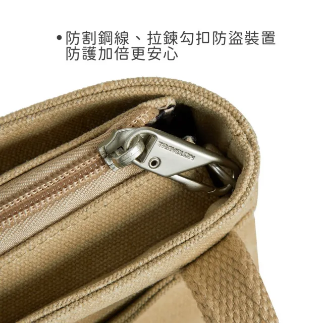 【Travelon】美國 Heritage帆布3層防盜斜背包 牛仔沙 / 斜肩包 防搶包 防盜包 RFID