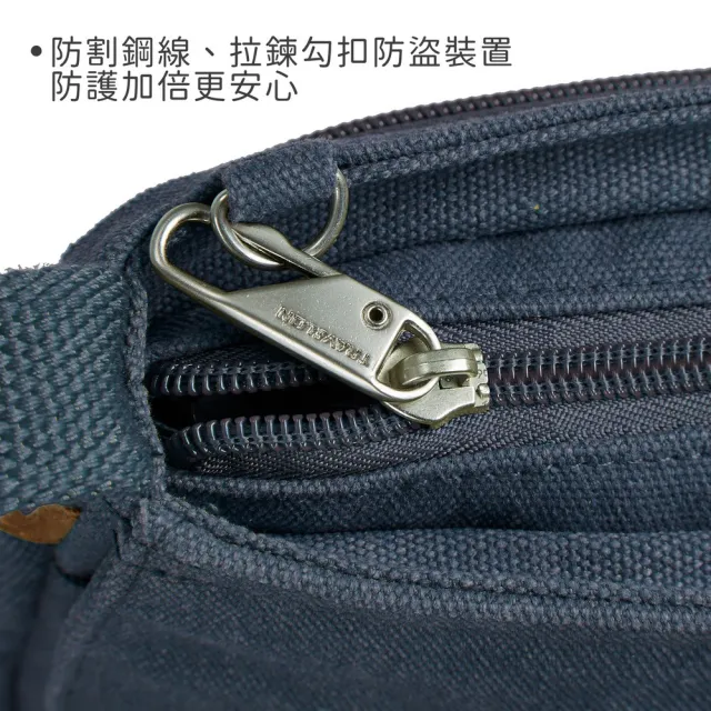 【Travelon】美國 Heritage帆布3層輕便防盜斜背包 牛仔藍 / 斜肩包 防搶包 防盜包 送禮 男 女