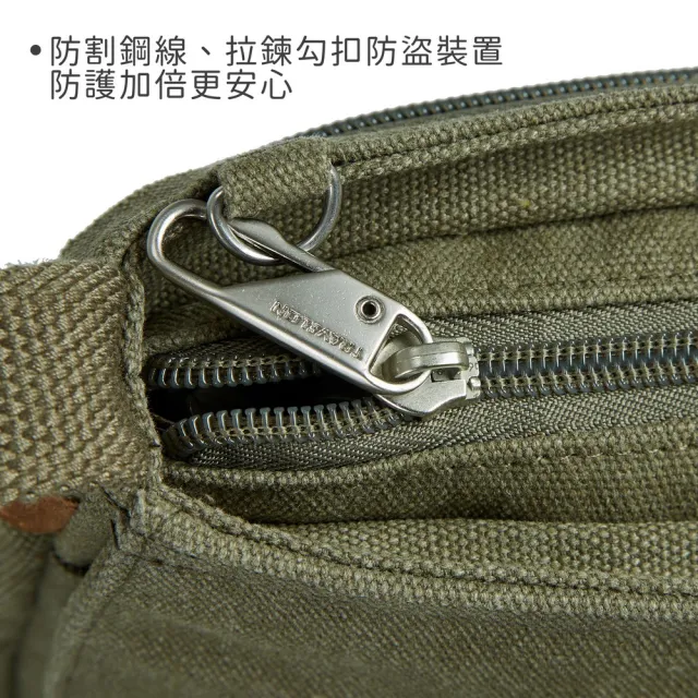 【Travelon】美國 Heritage帆布3層輕便防盜斜背包 牛仔綠 / 斜肩包 背帶包 防搶包 防盜包
