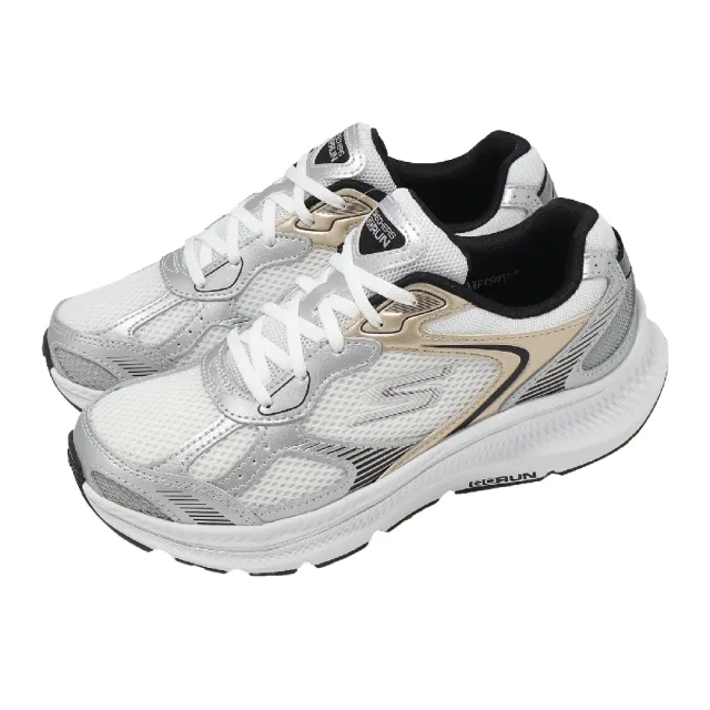 【SKECHERS】慢跑鞋 Go Run Consistent 2.0-Volt 寬楦 女鞋 白 銀 緩衝 回彈 運動鞋(128633-WWSBK)